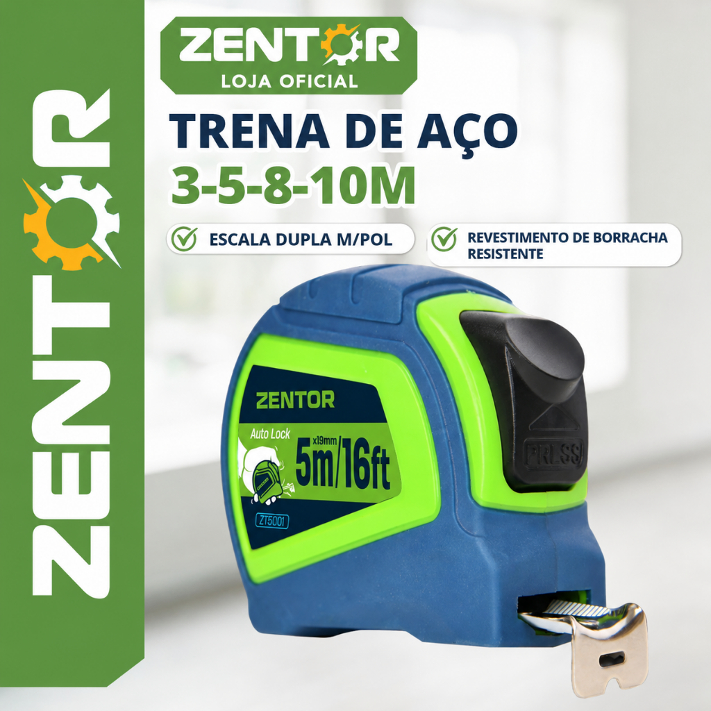 Trena DELI ZENTOR 3m 5m 8m Profissional Emborrachada com Trava Automática Fita de Aço