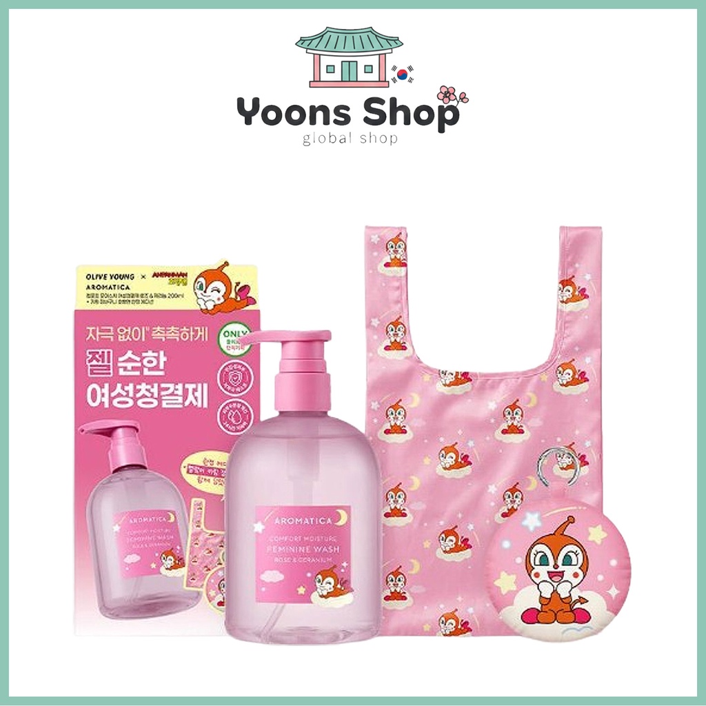 [AROMATICA x Anpanman] Comfort Moisture Feminine Wash (Rose & Geranium) 200ml + Shopping Cart Keychain_From Korea