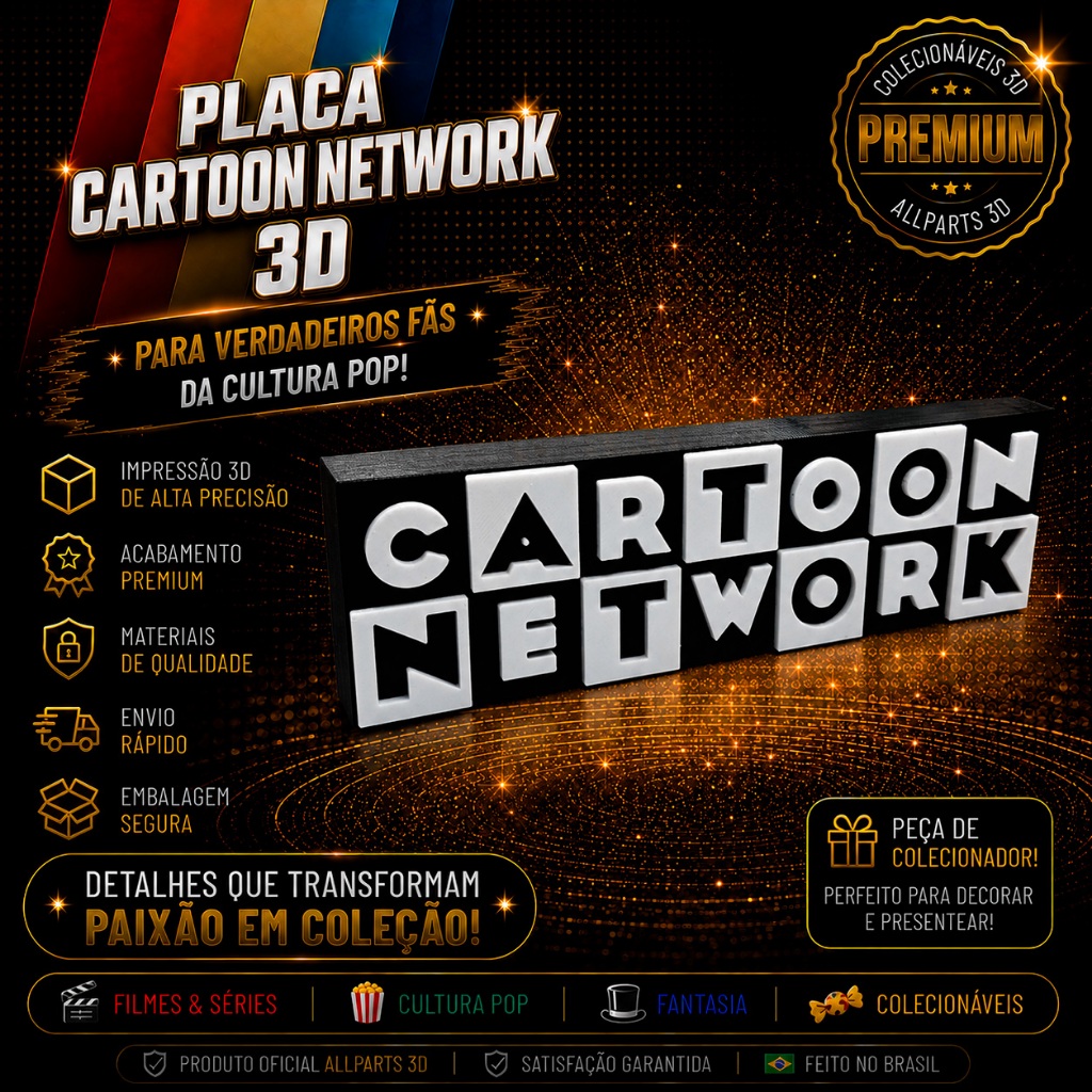 Placa Decorativa Cartoon Network 3D | Placa Geek Retrô Decoração Quarto Gamer