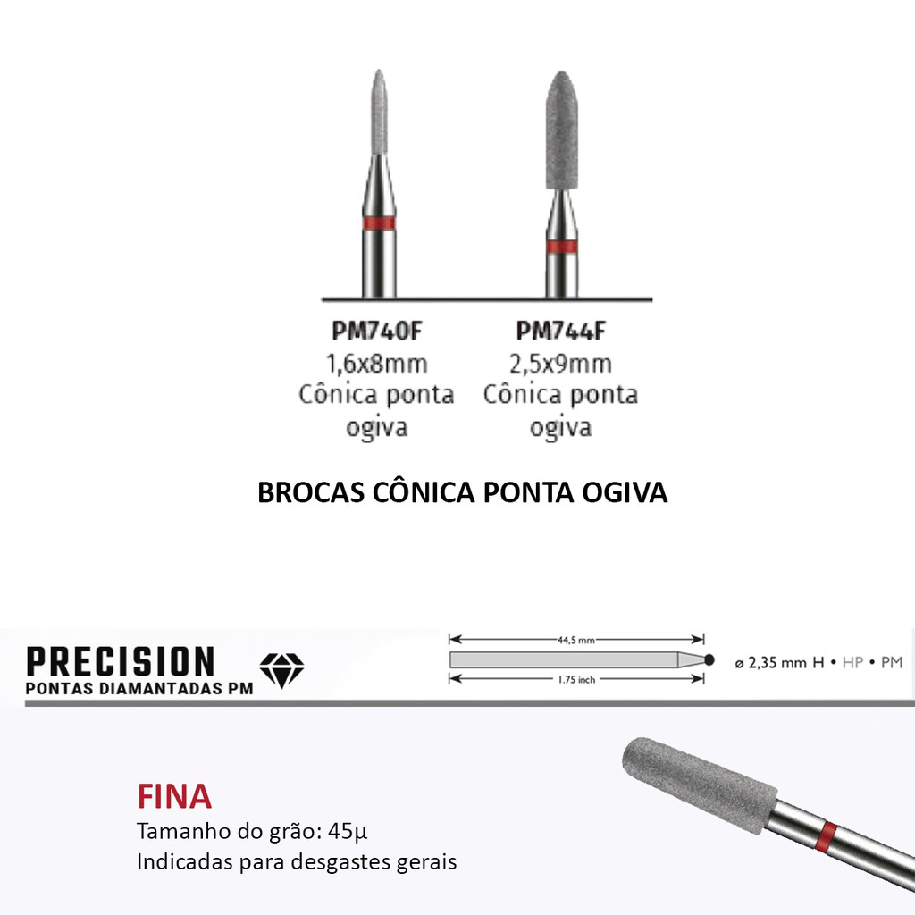 Broca Diamantada Precision Cônica Ponta Ogiva American Burrs - Granulação Fina