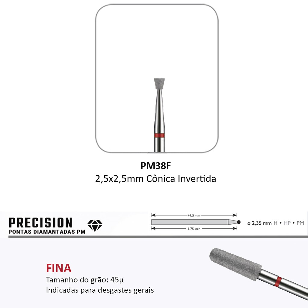 Broca Diamantada Precision PM 38F Cônica Invertida American Burrs - Granulação Fina