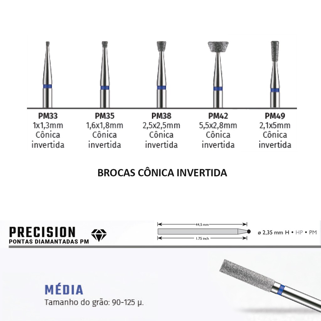 Broca Diamantada Precision Cônica Invertida American Burrs - Granulação Média