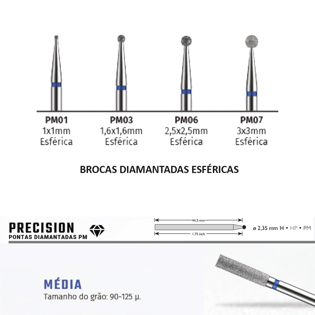 Broca Diamantada Precision Esférica American Burrs - Granulação Média