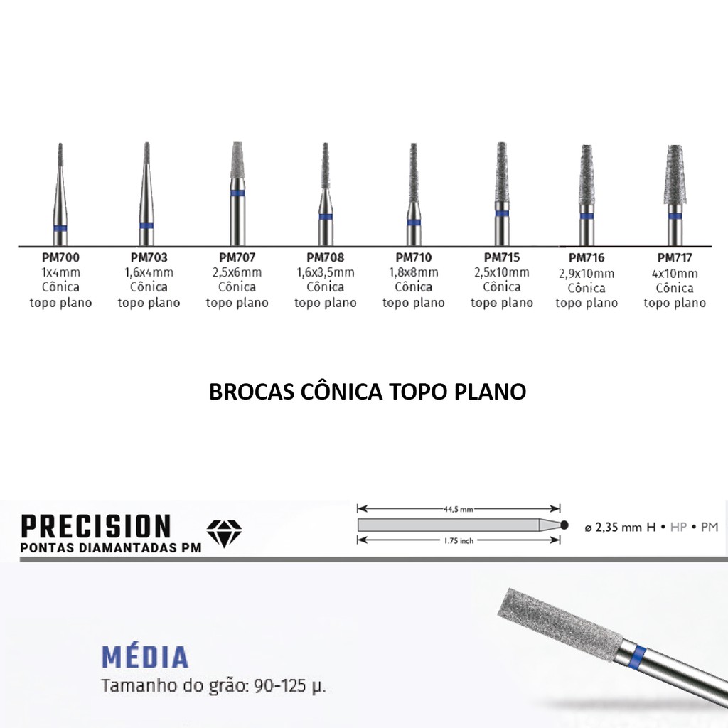 Broca Diamantada Precision Cônica Topo Plano American Burrs - Granulação Média