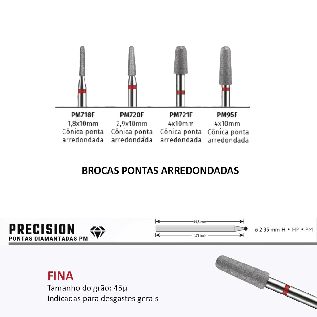 Broca Diamantada Precision Cônica Ponta Arredondada American Burrs - Granulação Fina