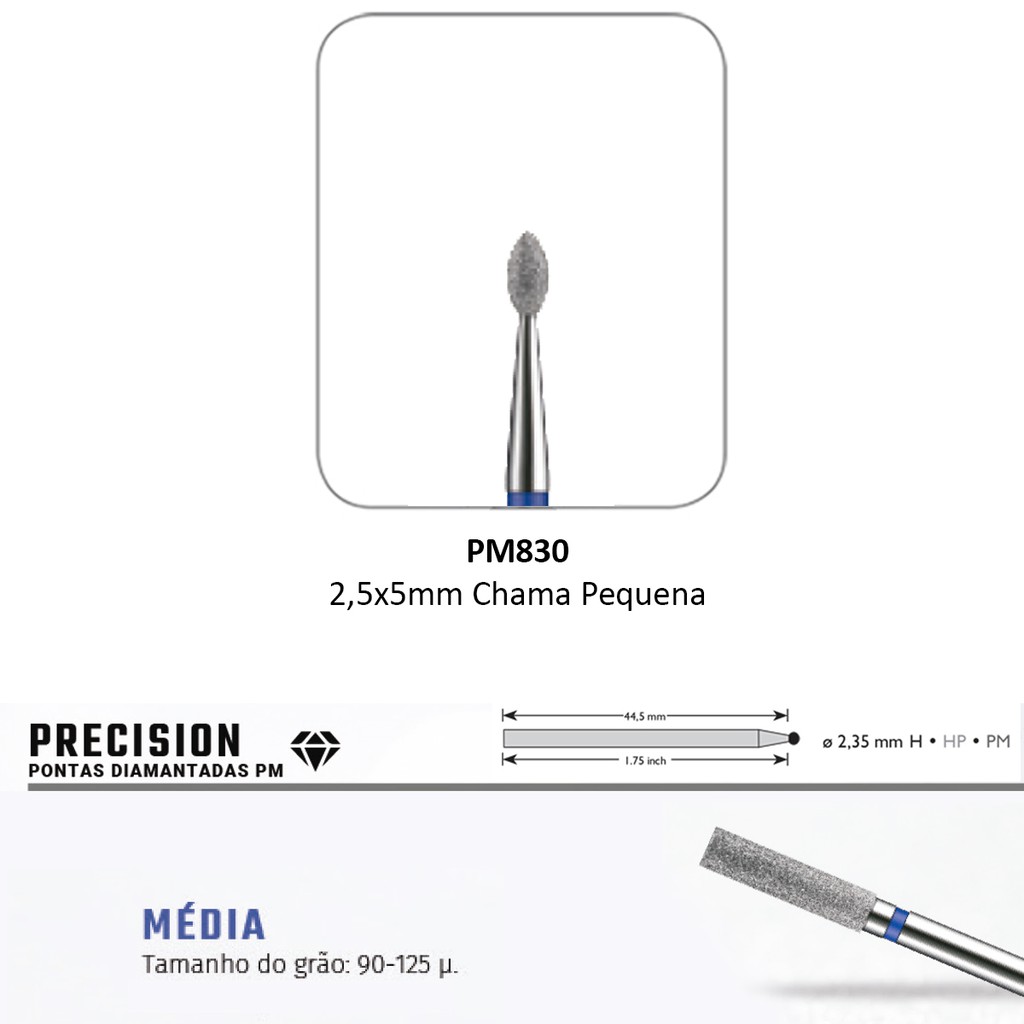 Broca Diamantada Precision PM 830 Chama Pequena American Burrs - Granulação Média