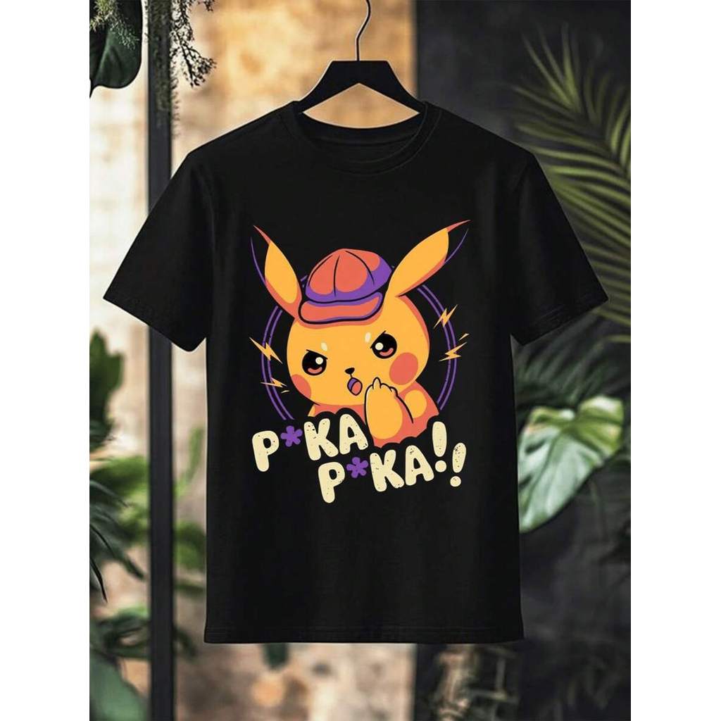 Camiseta Pikach Pokemo Pocket Monsters P*ka P*ka Ashe Anime Manga 100% Algodão Unissex Streatwear