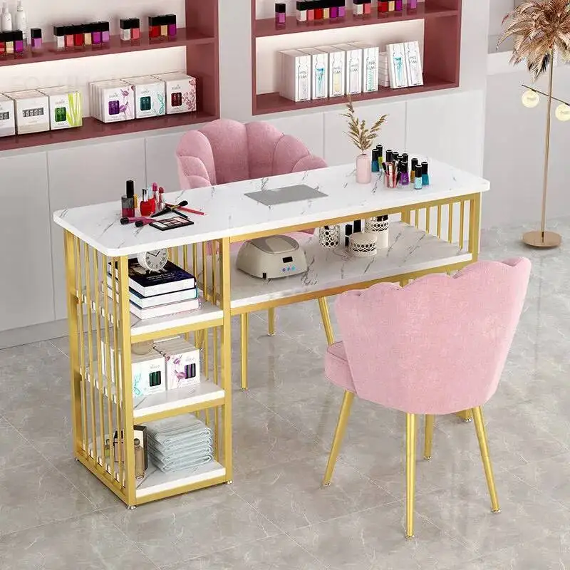 Luxury Manicure Beauty Light Table Salon Professional Nail Table and Chair Set with Built-in Vacuum Cleaner Home Makeup Tables
