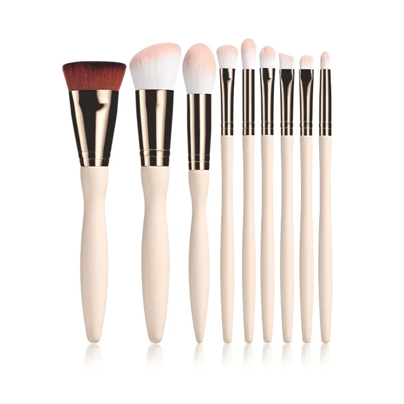 9-Piece Beige Makeup Brush Set High-Quality Synthetic Fleece Beauty Tools for Professional And Home Use