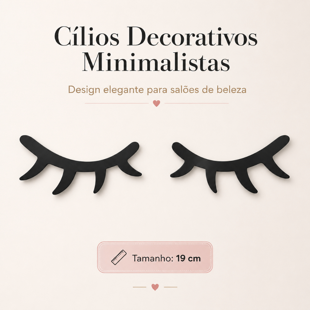 Par de Cílios Decorativos MDF Preto 3mm 19 cm Cada - Parede Salão Lash Designer