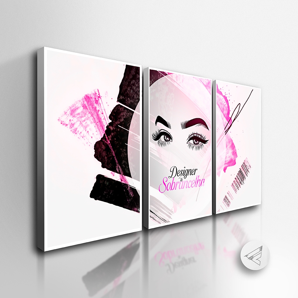 Kit 3 Quadros Decorativos Moderno Maquiagem Designer Sobrancelha Salão, Beleza, Quarto, Sala All