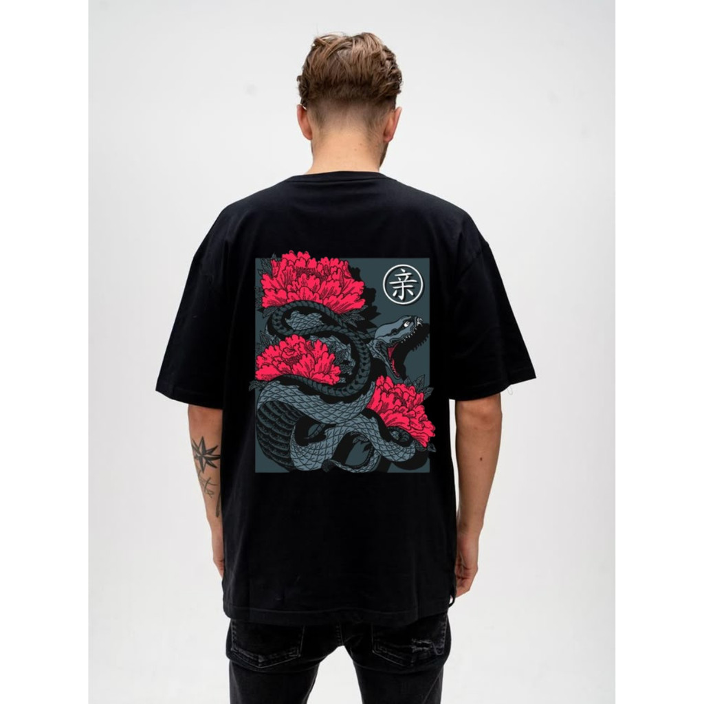 Camiseta Camisa Serpente Japonesa Floral Moda Streetwear