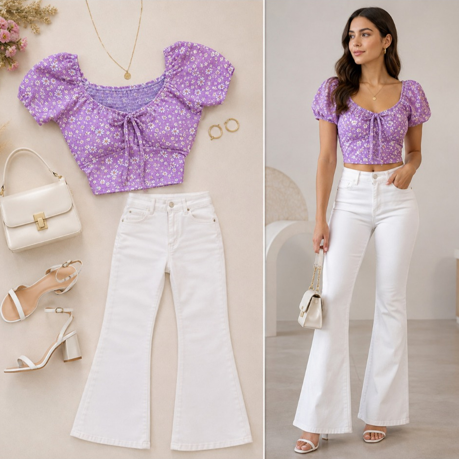 Blusa Feminia Cropped Com Bojo Ciganinha Florida Delicada Moda Gringa Verão Tendência 2025 Lançamento