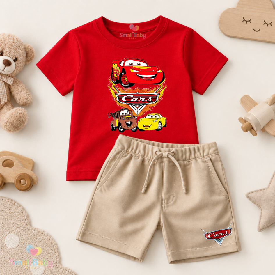 Conjunto Camiseta e Short Moletinho Carro McQueen Tom Mate Amigos Cars Menino Verão Estiloso