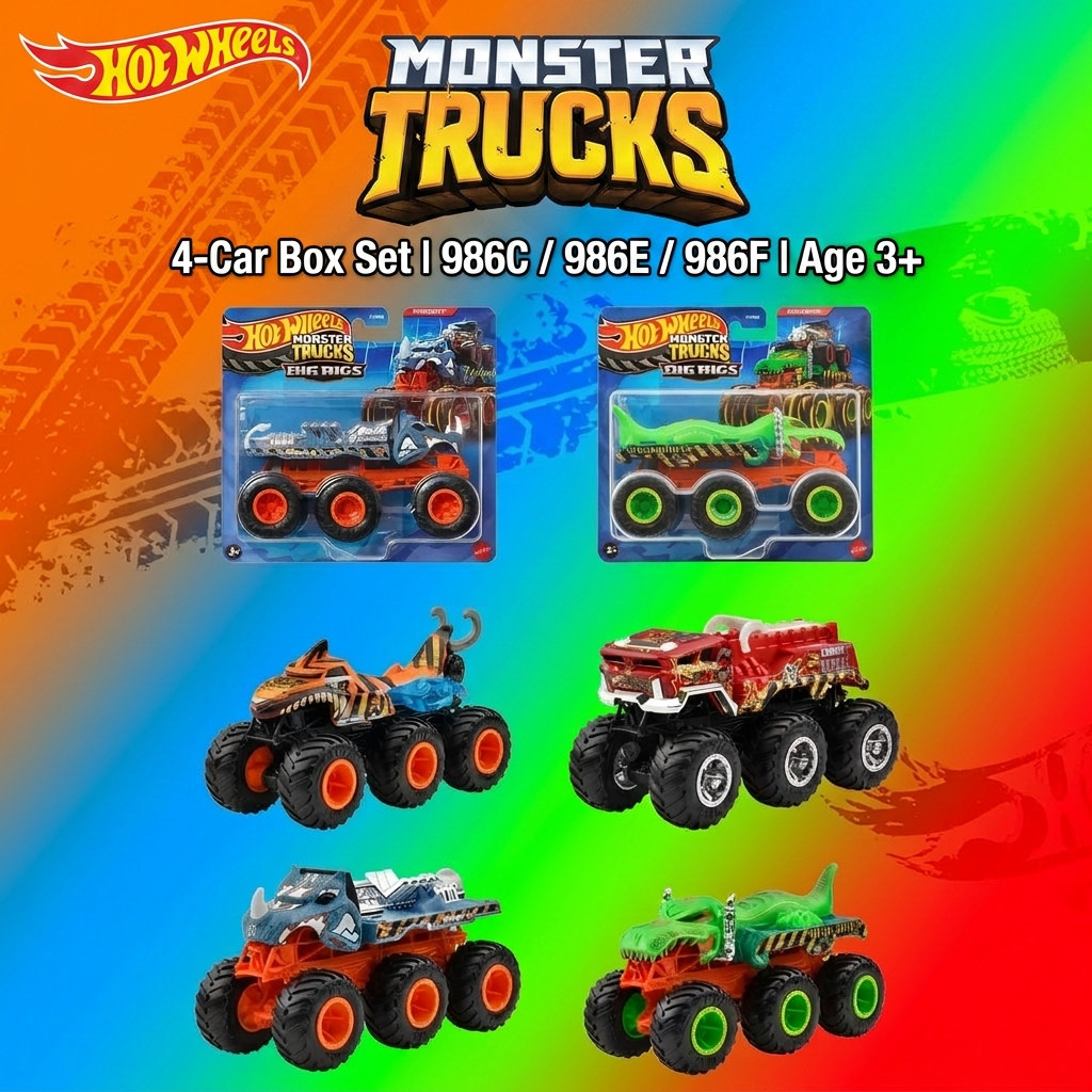 Hot Wheels Monster Truck Transporter Set 4 Cars Box Set 986C 986E 986F Toy Vehicles Age 3+