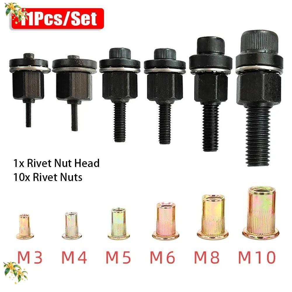 11 Pçs/Set Ferramenta Rebitador Manual , M3 M4 M5 M6 M8 M10 Mandril Porca Rebite Fácil Instalação