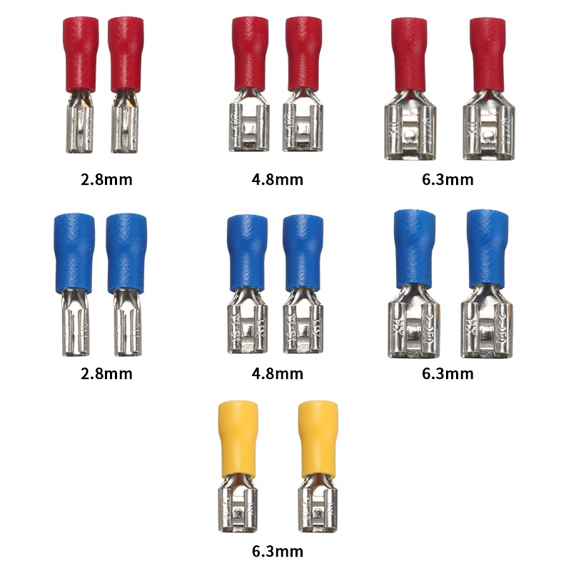 50 Pcs 2.8mm 4.8mm 6.3mm Isolado Selo Fio Spade Conector Fêmea Friso Terminais Elétricas Crimp Terminal Set
