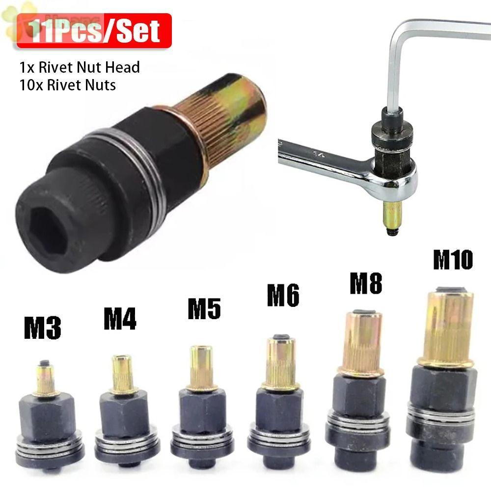 HNANC 11 Pçs/Set Ferramenta Rebitador Manual , M3 M4 M5 M6 M8 M10 Mandril Porca Rebite