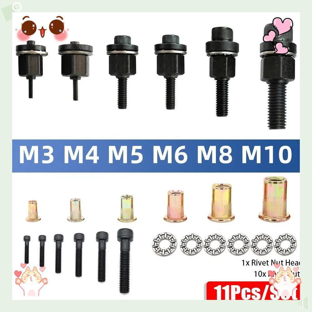 11 Pçs/Set Ferramenta Rebitador Manual , M3 M4 M5 M6 M8 M10 Mandril Porca Rebite Adaptador De Rebitagem Elétrica