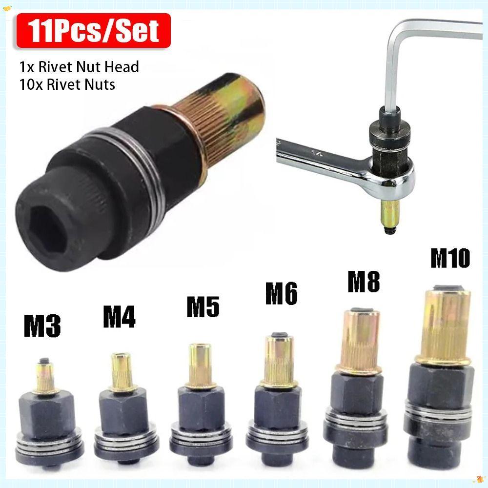 11 Pçs/Set Ferramenta Rebitador Manual , M3 M4 M5 M6 M8 M10 Para Porca Rebite Tocha Mão , Mandril Grampo