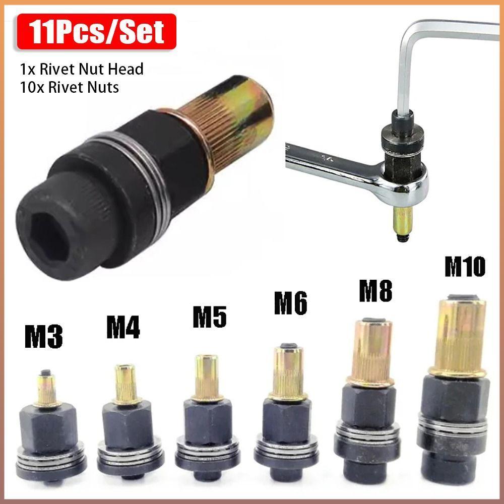 11 Pçs/Set Porca Rebite Manual , Mandril Grampo M3 M4 M5 M6 M8 M10 Ferramenta Rebitador Fácil Instalação