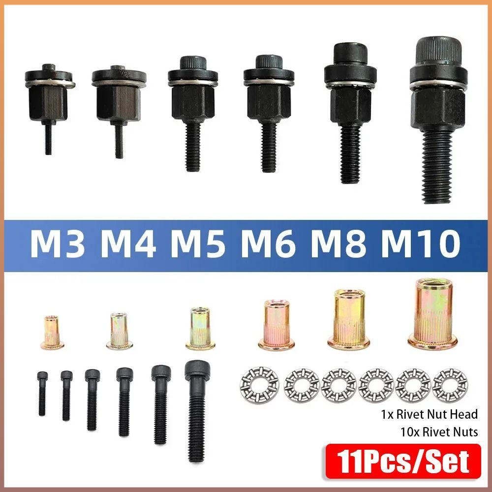 11 Pçs/Set Ferramenta Rebitador Manual , M3 M4 M5 M6 M8 M10 Porca De Rebite De Fácil Instalação , Com Porcas