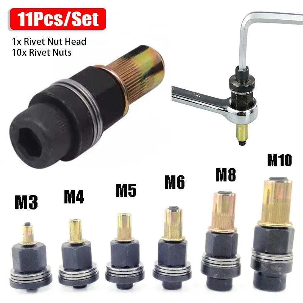 11 Pçs/Set Ferramenta Rebitador Manual , M3 M4 M5 M6 M8 M10 Fácil Instalação Porca Rebite Mão , Para Tocha De