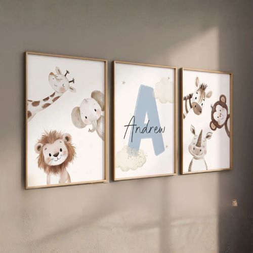Quadros PERSONALIZADOS COM NOME - Envie no chat | Animais Safari | Quarto Bebê Menino – Jungle No2