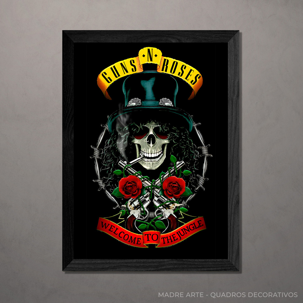 Quadro Decorativo Gun's Roses Welcome to the Jungle A4 Com Vidro