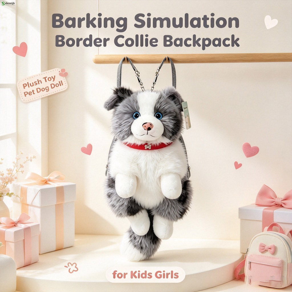 Barking Simulação Border Collie Mochila Brinquedo De Pelúcia Boneca De Cachorro De Estimação Para Crianças Meninas