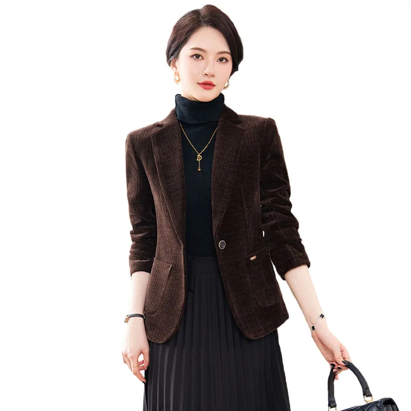 Autumn and Winter Blazer Women's Corduroy New Long Sleeve Professional Blazer Women's Coat Office Female Blazers Jacket Coat