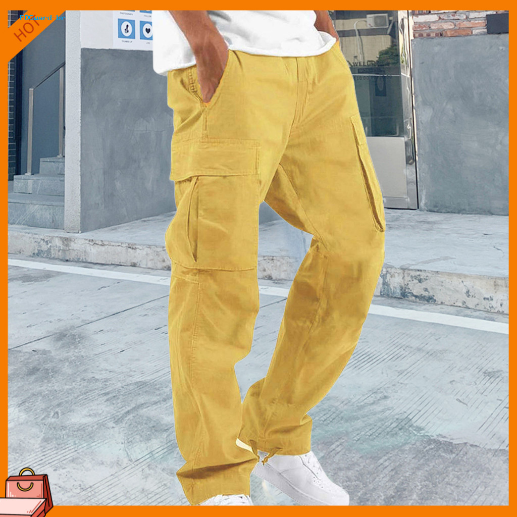 Ergonomic Design Pants Reinforced Pocket Stitching Trousers Men's Cargo Multi Pockets Drawstring Elastic Waist Adjustabl