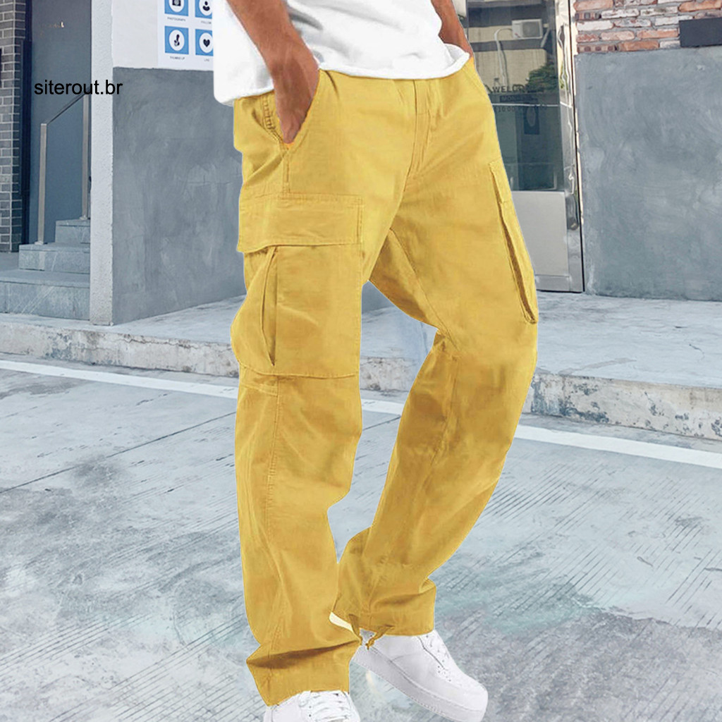 Ergonomic Design Pants Reinforced Pocket Men Sweatpants Men's Cargo Multi Pockets Drawstring Elastic Waist Adjustable Le