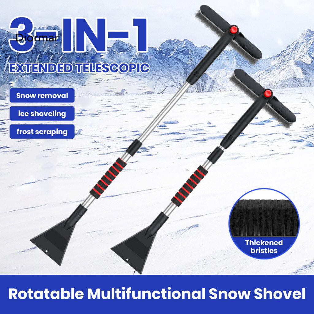 Snow Shovel with Anti-fatigue Design Dual-head Removal Tool Car Brush and Ice Scraper Extendable Handle Ergonomic Foam G