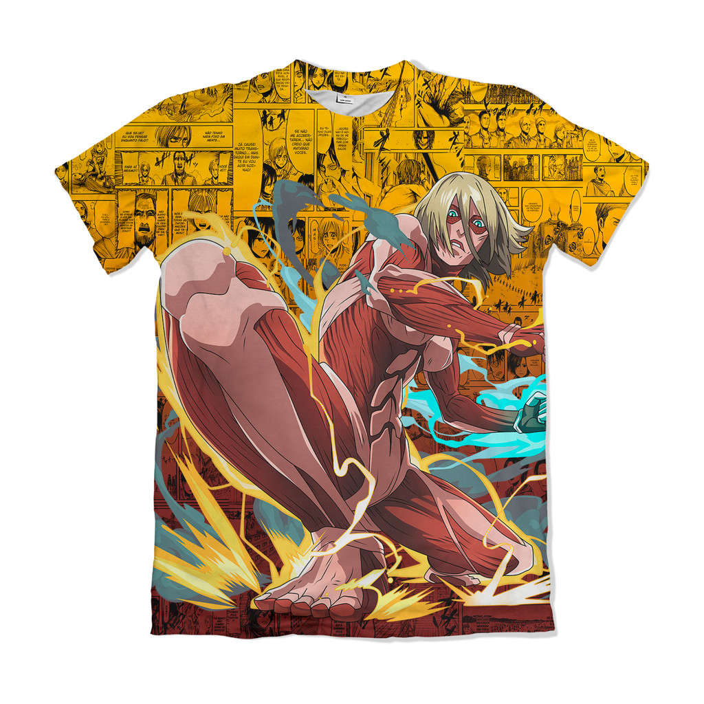 Camiseta Attack on Titan Shingeki no Kyojin Annie Leonhardt Titã Femea Amarelo Anime Dry Fit Masculina Feminina