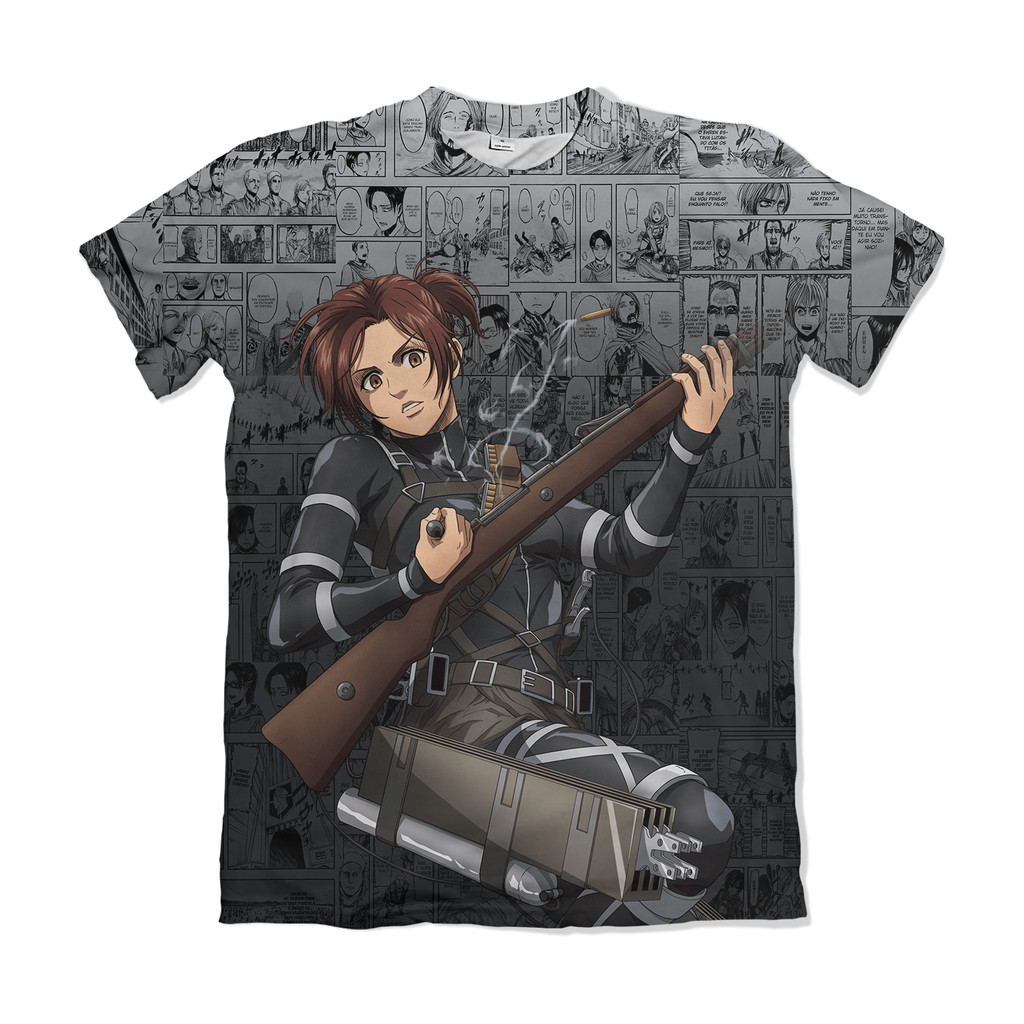 Camiseta Attack on Titan Shingeki no Kyojin Sasha Brawn Preto Anime Dry Fit Masculina Feminina Unissex
