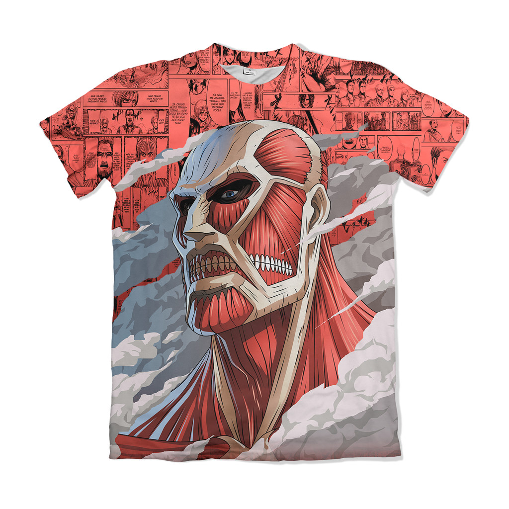 Camiseta Attack on Titan Shingeki no Kyojin Titã Colossal Vermelho Anime Dry Fit Masculina Feminina Unissex