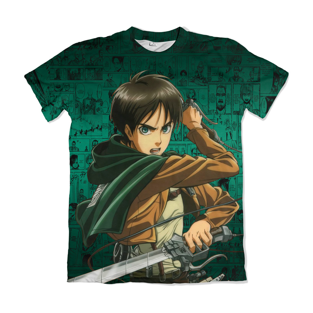 Camiseta Attack on Titan Shingeki no Kyojin Eren Yeager 2 Verde Anime Dry Fit Masculina Feminina Unissex