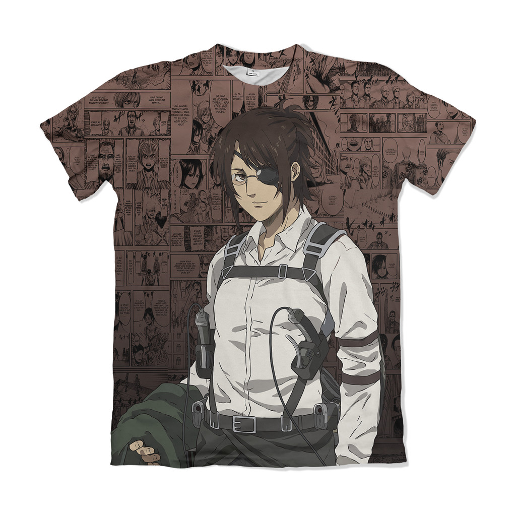 Camiseta Attack on Titan Shingeki no Kyojin Hange Marrom Anime Dry Fit Masculina Feminina Unissex