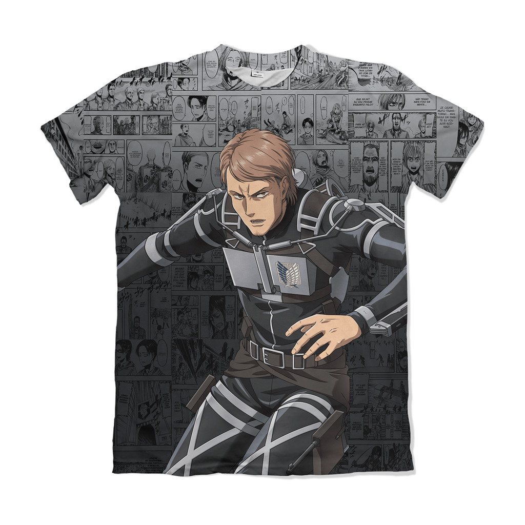 Camiseta Attack on Titan Shingeki no Kyojin Jean Prata Anime Dry Fit Masculina Feminina Unissex