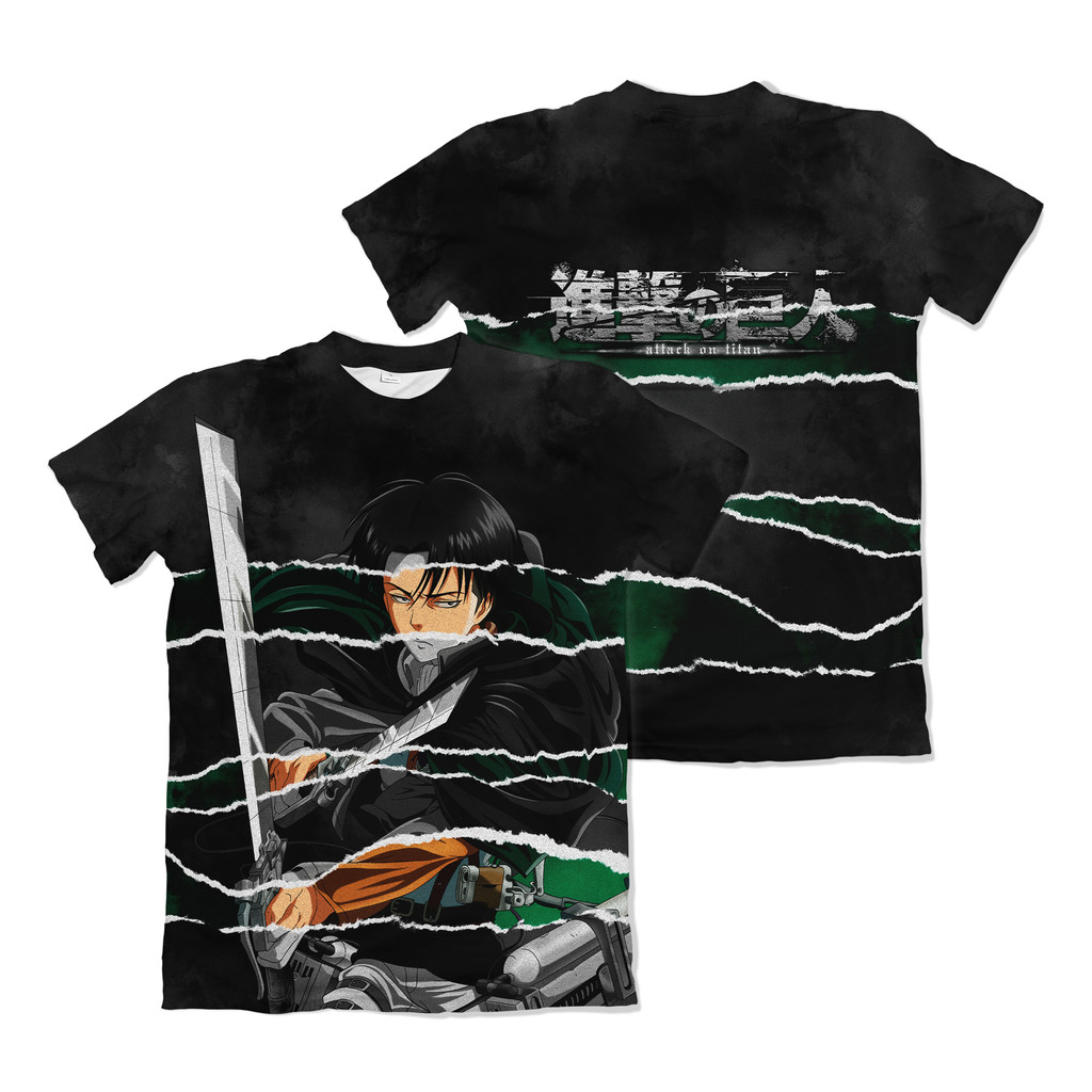 Camiseta Attack on Titan Shingeki no Kyojin Levi Efeito Rasgado Anime Dry Fit Masculina Feminina Unissex