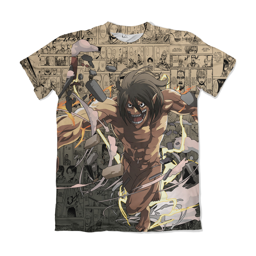 Camiseta Attack on Titan Shingeki no Kyojin Eren Yeager Titã de Ataque Soco Amarelo Anime Dry Fit Masculina Feminina