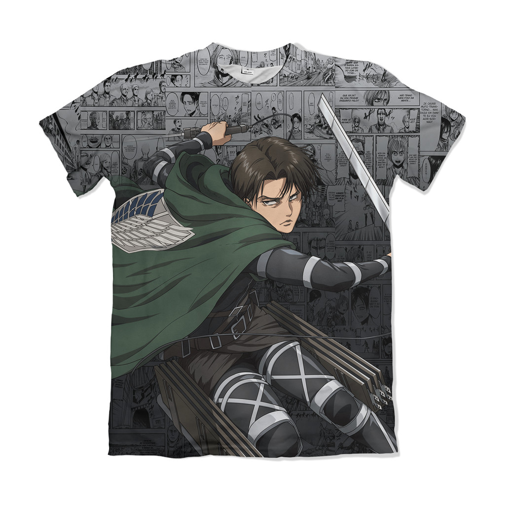 Camiseta Attack on Titan Shingeki no Kyojin Levi Ackerman Prata Anime Dry Fit Masculina Feminina Unissex