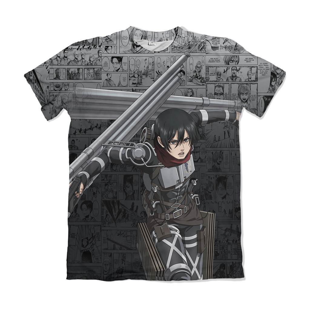 Camiseta Attack on Titan Shingeki no Kyojin Mikasa Ackerman Prata Anime Dry Fit Masculina Feminina Unissex