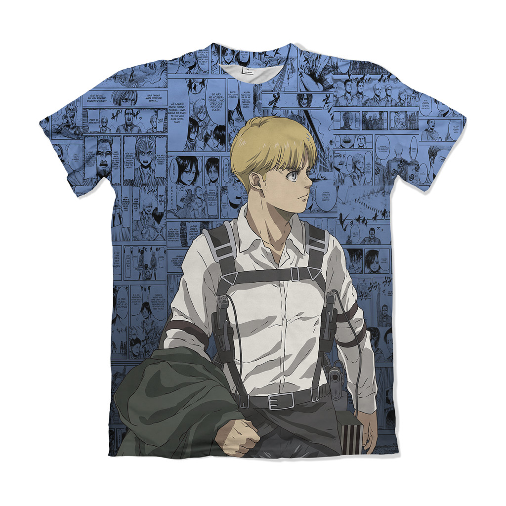 Camiseta Attack on Titan Shingeki no Kyojin Armin Arlett Azul Anime Dry Fit Masculina Feminina Unissex