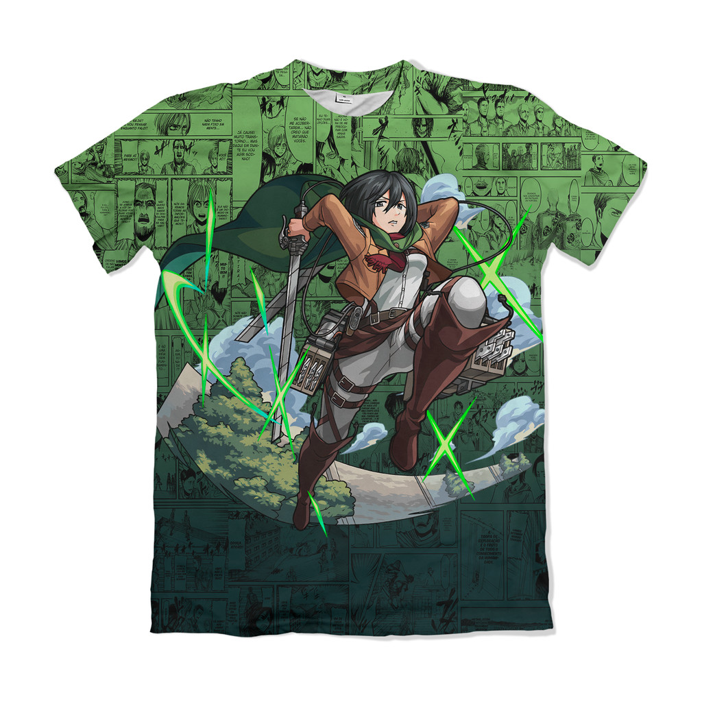 Camiseta Attack on Titan Shingeki no Kyojin Mikasa Ackerman Verde Anime Dry Fit Masculina Feminina Unissex