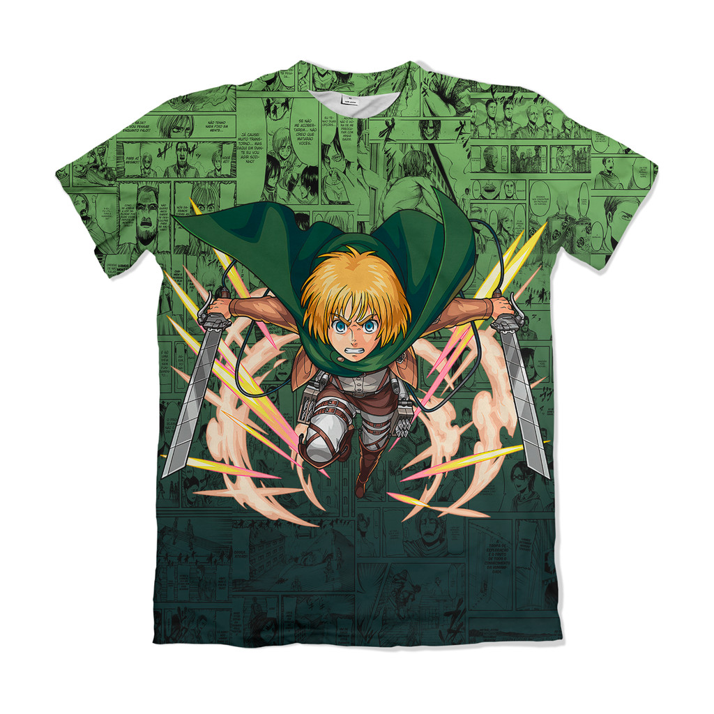 Camiseta Attack on Titan Shingeki no Kyojin Armin Arlett Verde Anime Dry Fit Masculina Feminina Unissex