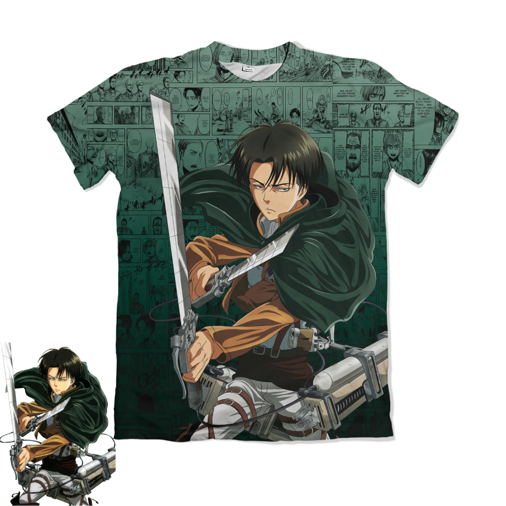 Camiseta Attack on Titan Shingeki no Kyojin Levi Ackerman Verde Anime Dry Fit Masculina Feminina Unissex