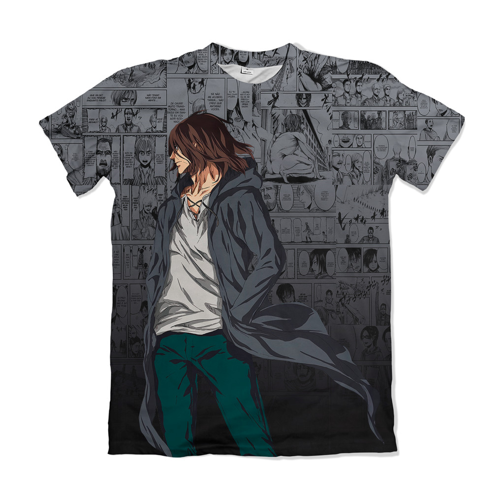 Camiseta Attack on Titan Shingeki no Kyojin Eren Yeager Cinza Anime Dry Fit Masculina Feminina Unissex