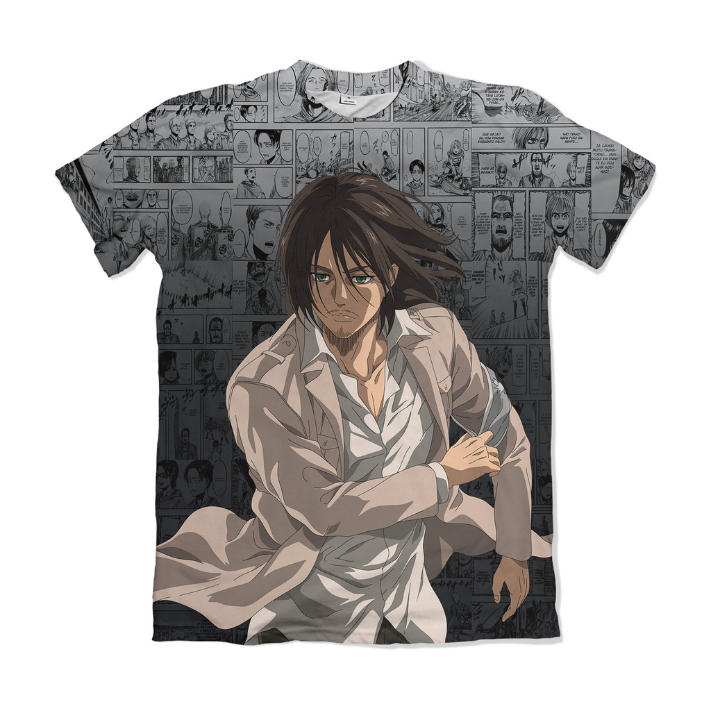 Camiseta Attack on Titan Shingeki no Kyojin Eren Yeager Prata Anime Dry Fit Masculina Feminina Unissex